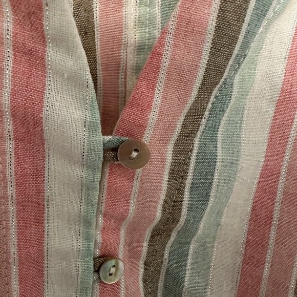 Point Zero Women’s Pink Blue Stripes Buttoned Tie Up Short Sleeve Top Size Small - Picture 6 of 9